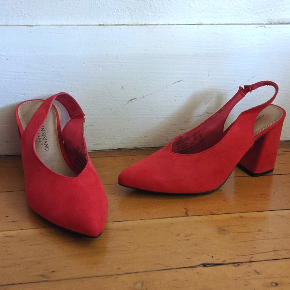 Red Faux Suede block heels